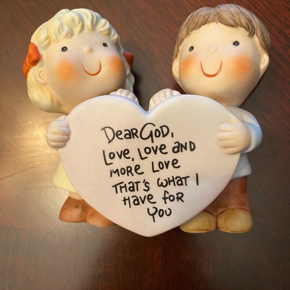 Vintage 1982 Enesco Dear God Kids Figurine Boy Girl Heart Love Anne Fitzgerald